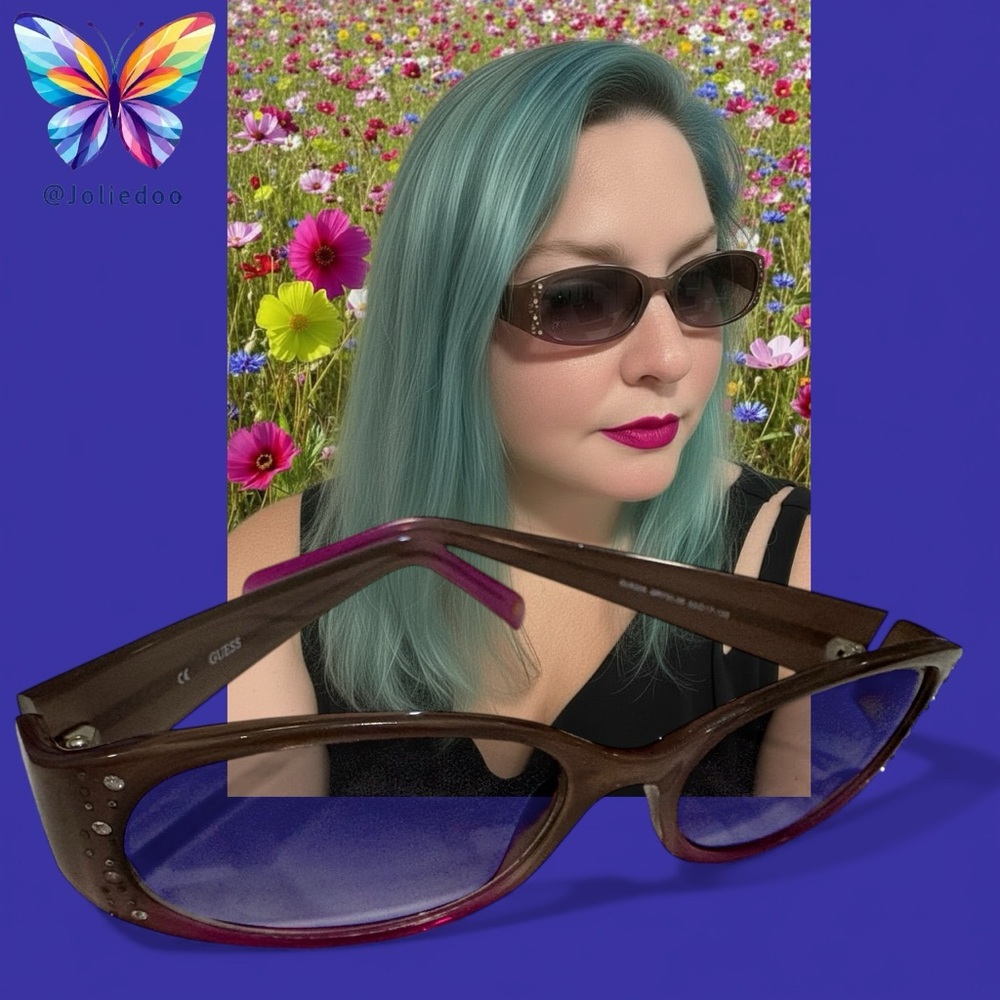 Guess Brown Purple Sunglasses with clear sparkles VGUC